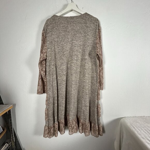 Transparente Womens Layered Ruffled Lace Dress Wool Blend One Size Tan Italy New - Picture 2 of 9